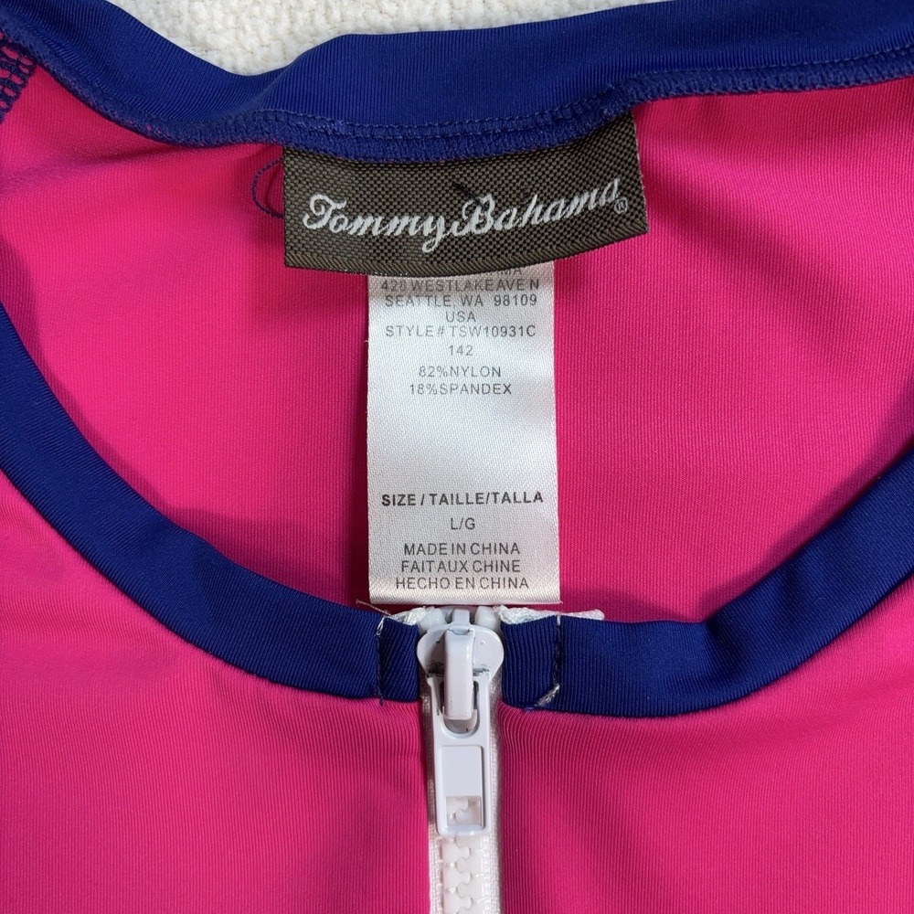 Tommy Bahama Deck Piping Rash Guard Women's L Pink Full Zip Stretch TSW10931C - Picture 3 of 12